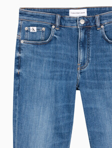 Buy 남성 바디 테이퍼핏 기모 미드블루 데님 in color MID BLUE BACK EMBRO