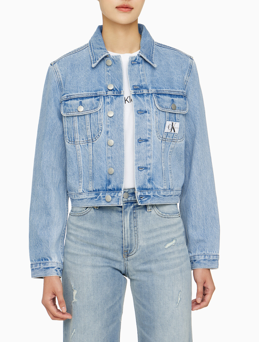 Buy 여성 크롭 90'S 데님 자켓 in color CHALKY BLUE