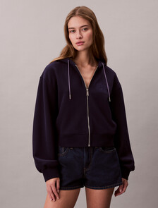 Buy 여성 릴렉스 크롭 집업 후디 스웻셔츠 in color Evening Blue