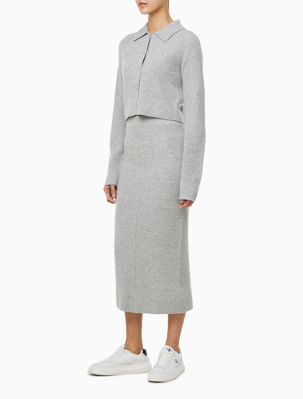 Buy 여성 하이라이즈 스웨터 미디 스커트 in color LIGHT GREY HEATHER