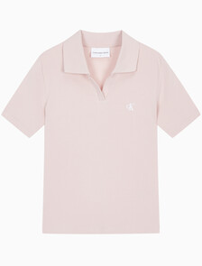 Buy 여성 슬림핏 립 브이넥 폴로 티셔츠 in color PINK