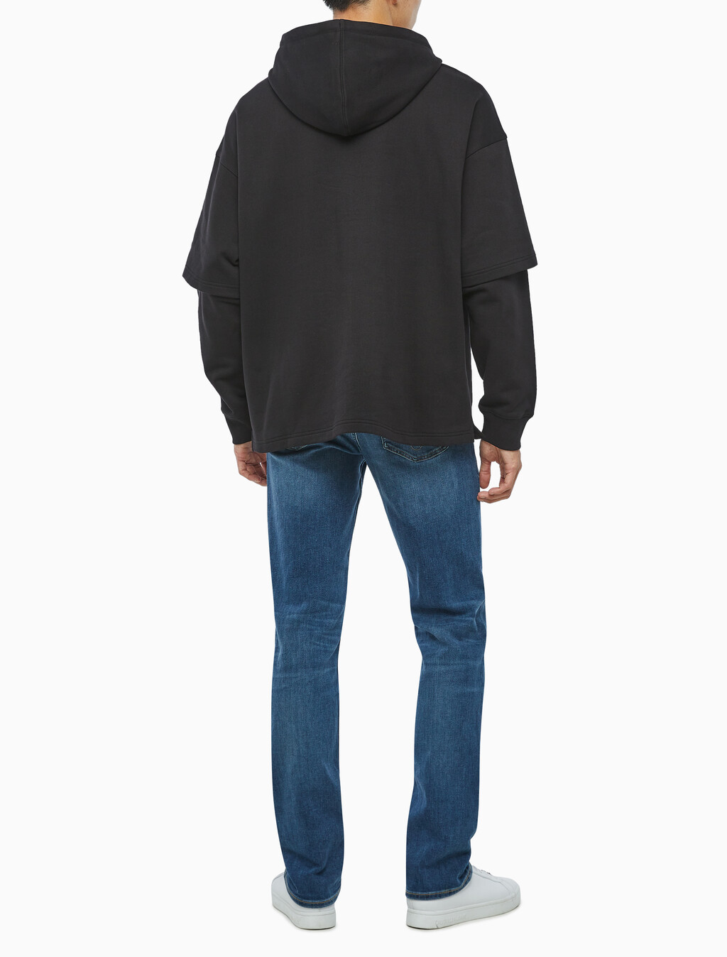 Buy 남성 롱슬리브 패션 레이어드 후디 in color CK BLACK