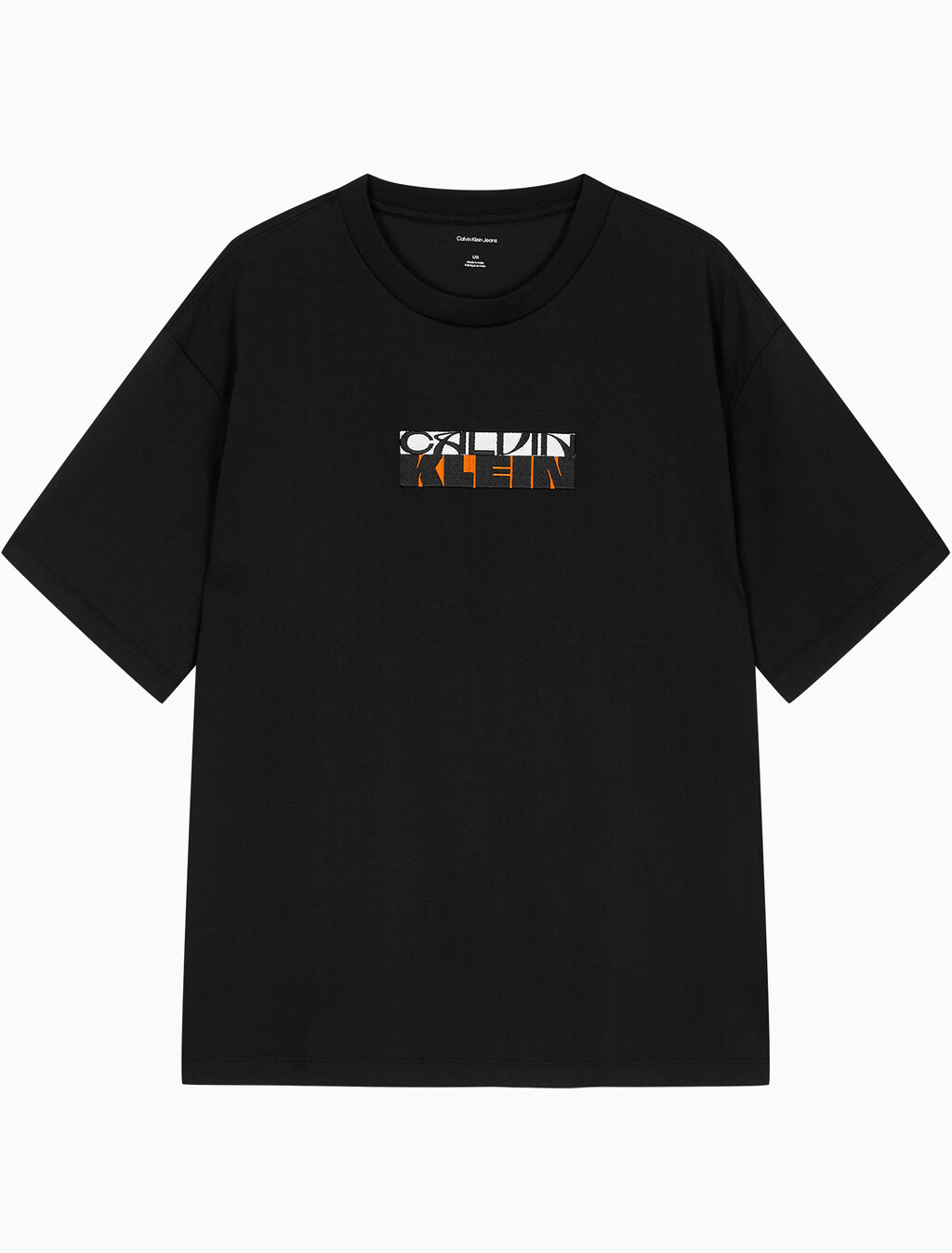 Buy 남성 릴렉스 핏 블락 그래픽 자수 반팔 티셔츠 in color BLACK