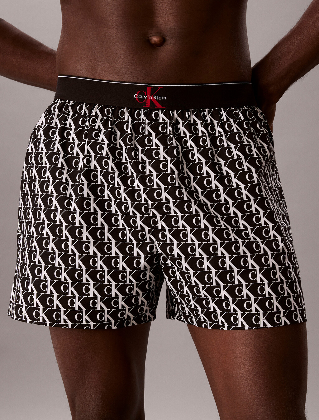 Buy 남성 CK 그래픽 우븐 박서 슬림 in color BLACK PRINT