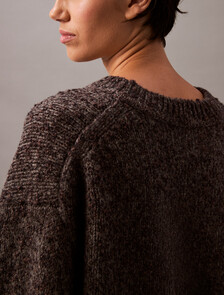Buy 여성 텍스처드 멜란지 울 브이넥 스웨터 in color BROWN