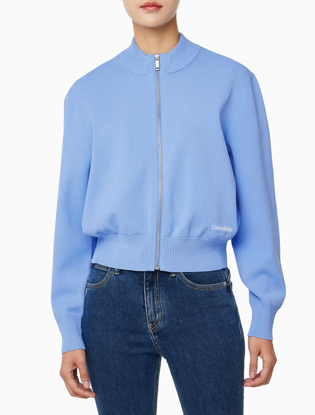 Buy 여성 하프 밀라노 카라 보머 스웨터 in color VISTA BLUE