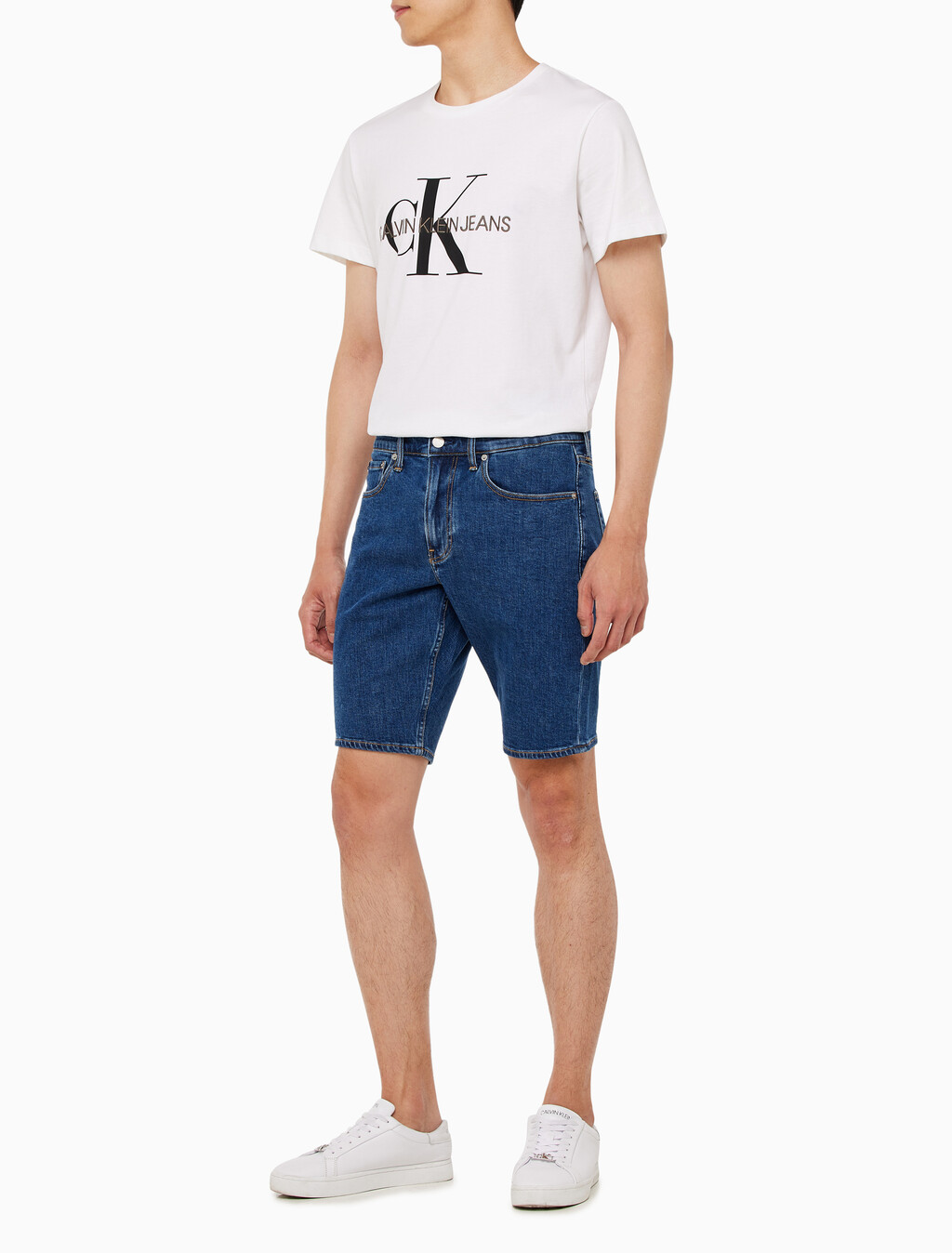 Buy 남성 레귤러 미드블루 데님 쇼츠 in color MID BLUE BACK EMBRO