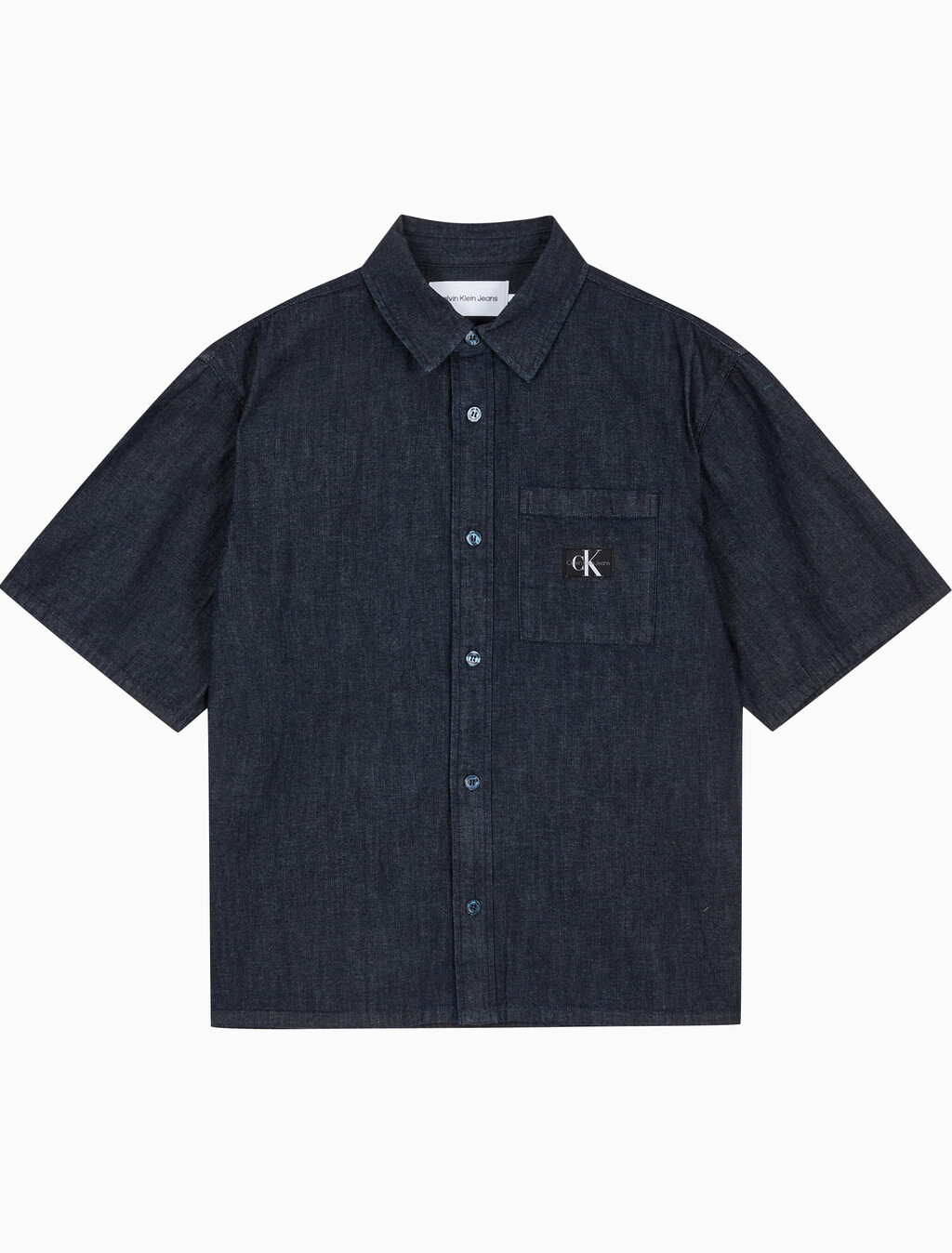 Buy 남성 캠프 반팔 데님 셔츠 in color BLUE BLACK HANGER LOOP