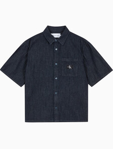 Buy 남성 캠프 반팔 데님 셔츠 in color BLUE BLACK HANGER LOOP