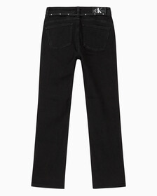 Buy 여성 하이라이즈 바디 부츠핏 앵클 블랙 기모 데님 in color WASHED BLACK LOGO LACE