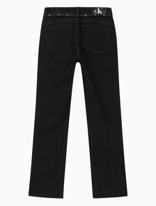Buy 여성 하이라이즈 바디 부츠핏 앵클 블랙 기모 데님 in color WASHED BLACK LOGO LACE