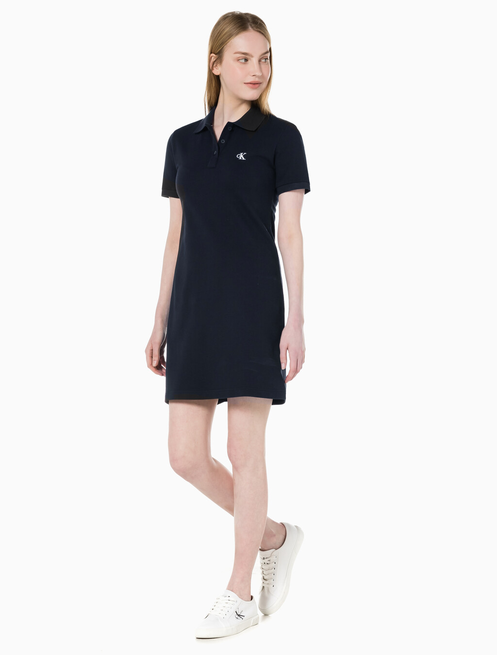 Buy 여성 CK 로고 폴로 반팔 원피스 in color NIGHT SKY