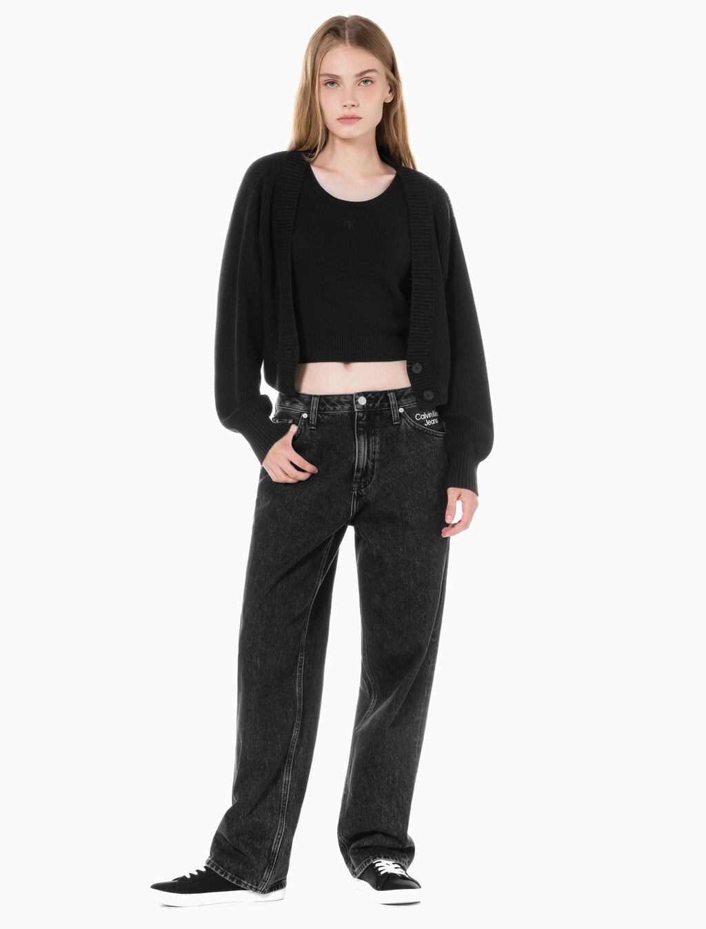 Buy 여성 90's 스트레이트핏 블랙 데님 in color WASHED BLACK LOGO LACE