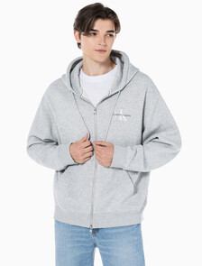 Buy 남녀공용 릴렉스핏 모노그램 집업 후디 in color LIGHT GREY HEATHER