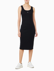 Buy 여성 베이비립 우븐 라벨 드레스 in color BLACK