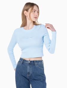 Buy 여성 롱슬리브 모노그램 베이비 티 in color KEEPSAKE BLUE