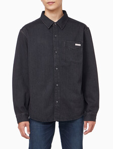 Buy 남성 레귤러핏 클래식 블랙 워시 긴팔 데님 셔츠 in color Black