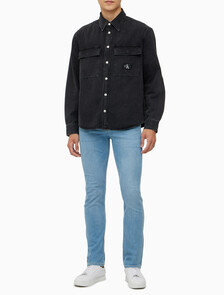 Buy 남성 릴렉스핏 데님 셔츠 in color WASHED BLACK LOGO LACE
