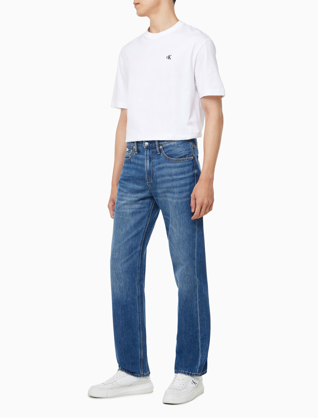 Buy 남성 90's 스트레이트핏 미드블루 37.5 기능성 데님 in color MID BLUE BACK EMBRO
