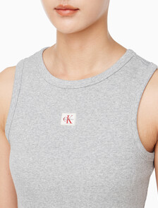 Buy 여성 우븐라벨 코튼 립 탱크 탑 in color HEROIC GREY HEATHER