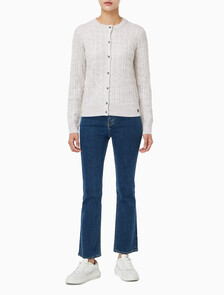 Buy 여성 울 케이블 크루넥 가디건 in color Light Grey