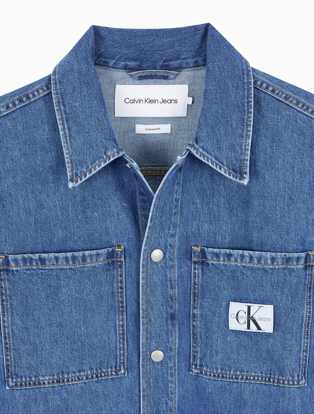 Buy 남성 오버사이즈 데님 셔츠 in color MID BLUE BACK EMBRO