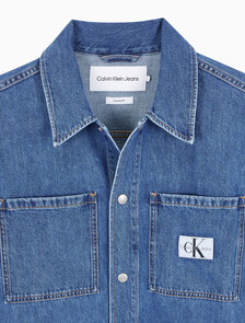 Buy 남성 오버사이즈 데님 셔츠 in color MID BLUE BACK EMBRO