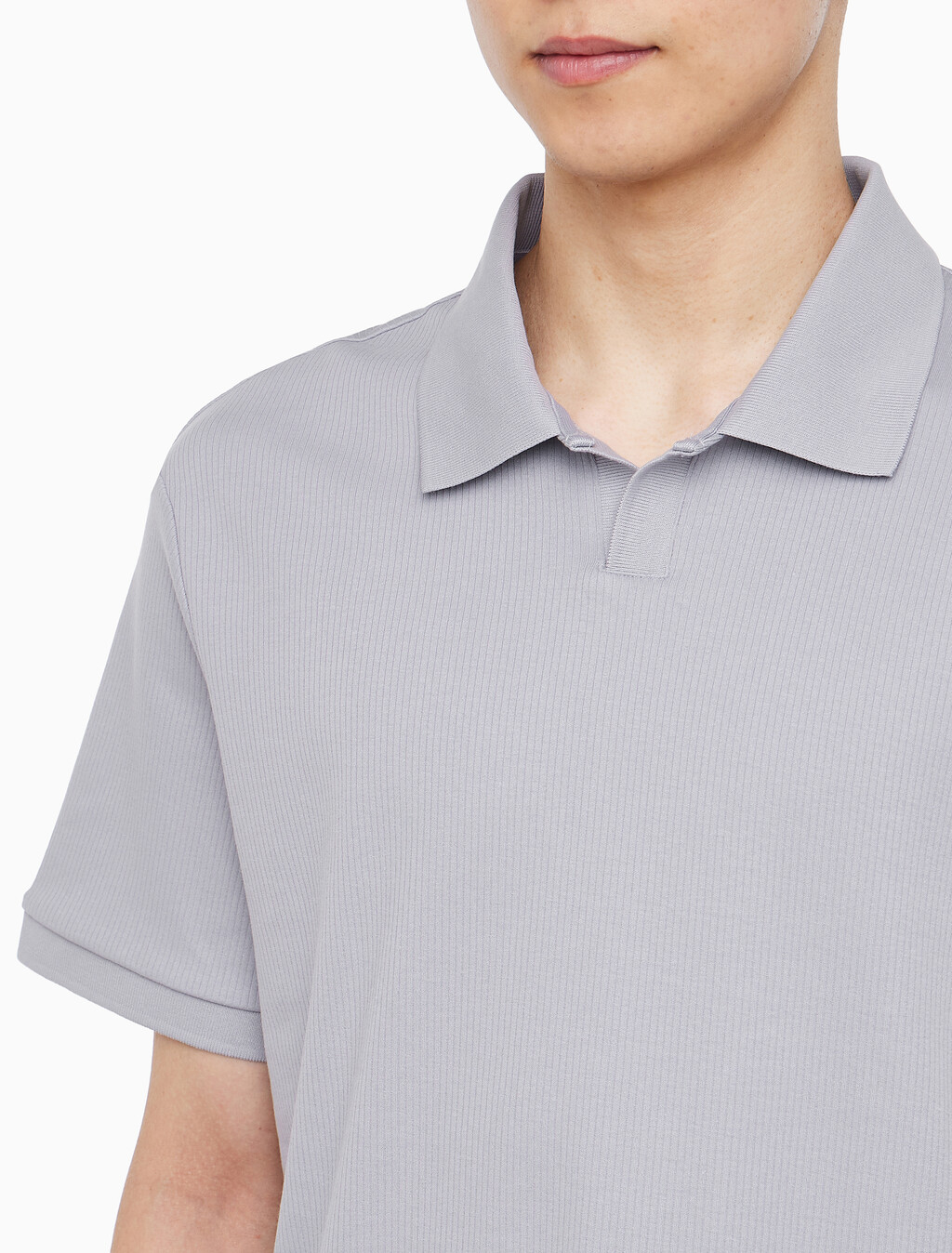 Buy 남성 드롭 니들 오픈 카라 폴로 반팔 티셔츠 in color LILAC GRAY