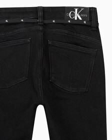 Buy 여성 하이라이즈 바디 부츠핏 앵클 블랙 기모 데님 in color WASHED BLACK LOGO LACE