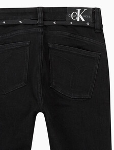 Buy 여성 하이라이즈 바디 부츠핏 앵클 블랙 기모 데님 in color WASHED BLACK LOGO LACE