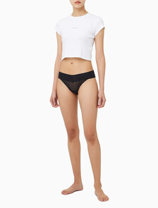 Buy 여성 CK 로고 레이스 트림 로우라이즈 T팬티 in color BLACK