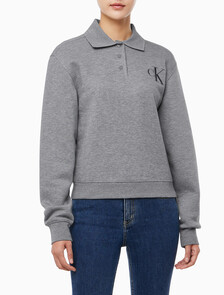 Buy 여성 코튼 모달 플리스 폴로 스웻셔츠 in color MEDIUM GREY HEATHER