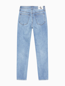 Buy 여성 하이라이즈 스키니핏 앵클 미드블루 에코 쿨 데님 in color MID BLUE BACK EMBRO