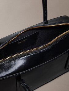 Buy 여성 엠보스드 로고 포일 글로시 발레토 백 in color BLACK