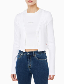 Buy 여성 우븐라벨 베이비립 가디건 in color BRIGHT WHITE