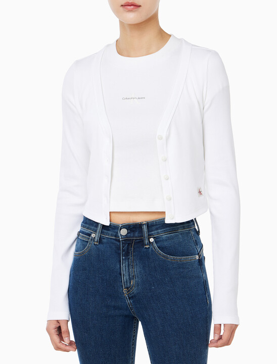 여성 우븐라벨 베이비립 가디건