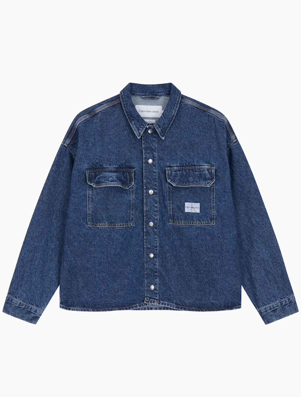 Buy 남성 루즈핏 박시 유틸리티 데님 셔츠 in color BLUE BLACK HANGER LOOP