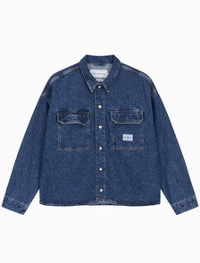 Buy 남성 루즈핏 박시 유틸리티 데님 셔츠 in color BLUE BLACK HANGER LOOP