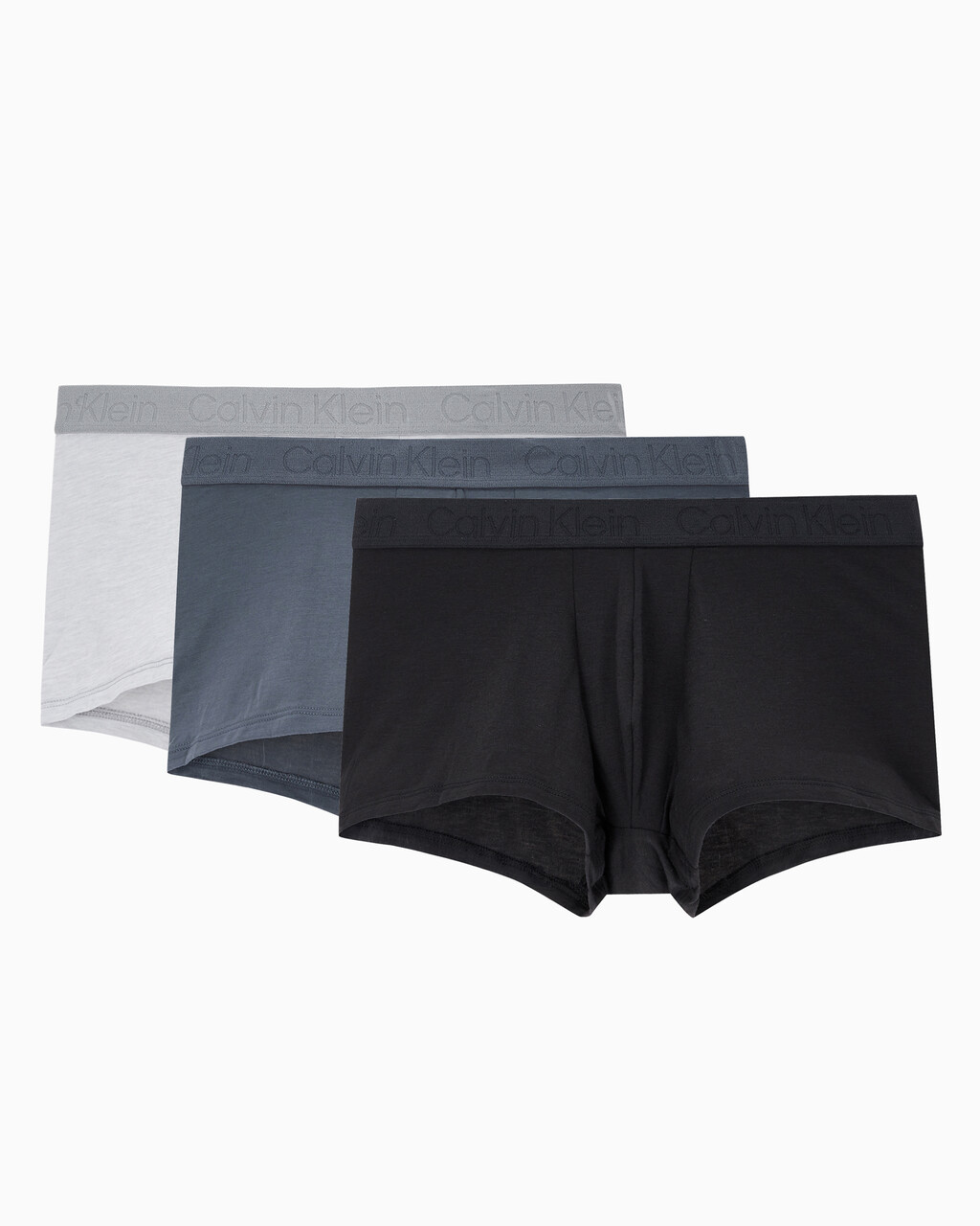 Buy 남성 CK 마이크로 플러스 3PK 로우 라이즈 트렁크 in color BLACK/WOLF GREY HEATHER/TURBULENCE
