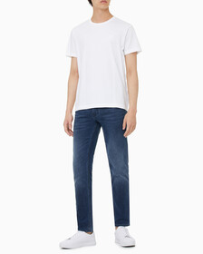 Buy 남성 레귤러핏 솔리드 CK 로고 반팔 티셔츠 in color BRIGHT WHITE