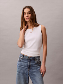 Buy 여성 우븐라벨 베이비립 컷아웃 탱크 in color BRIGHT WHITE