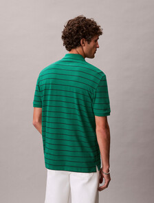 Buy 스트라이프 피크 모노그램 폴로 티 in color Green