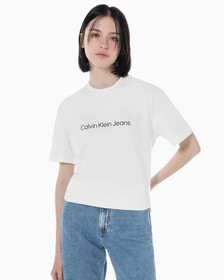 Buy 여성 보이프렌드핏 코튼 스트레치 반팔 티셔츠 in color BRIGHT WHITE