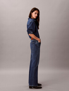 Buy 여성 하이라이즈 부츠컷 인디고 에코 데님 in color Dark Blue