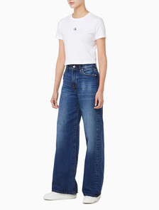Buy 여성 와이드 레그핏 미드블루 데님 in color Mid blue