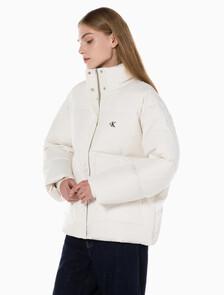 Buy 여성 숏 렝스 스탠드 카라 푸퍼 다운 재킷 in color WHITE