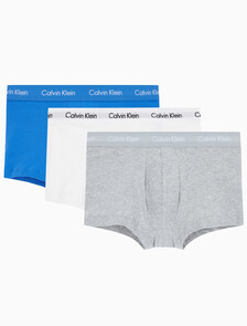 Buy 남성 EU 코튼 스트레치 3PK 로우 라이즈 드로즈 3PK in color GREY HEATHER/CLASSIC WHITE/PALACE BLUE