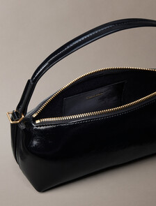 Buy 여성 엠보스드 로고 포일 글로시 콘브 백 in color BLACK