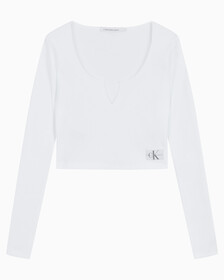 Buy 여성 스플리트 카라 립 롱 슬리브 in color BRIGHT WHITE