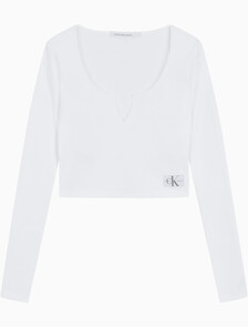 Buy 여성 스플리트 카라 립 롱 슬리브 in color BRIGHT WHITE